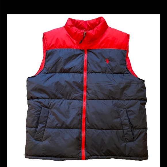 U.S. Polo Assn Puffer Vest Mens 2XL Navy Blue Red Full Zip Sporty Winter Ski EUC - Picture 8 of 9